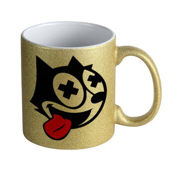 helix the cat, Κούπα Χρυσή Glitter που γυαλίζει, κεραμική, 330ml