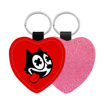 helix the cat, Μπρελόκ PU δερμάτινο glitter καρδιά ΡΟΖ