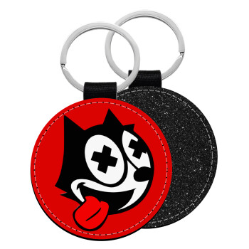 helix the cat, Μπρελόκ Δερματίνη, στρογγυλό ΜΑΥΡΟ (5cm)