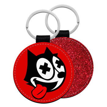 helix the cat, Μπρελόκ Δερματίνη, στρογγυλό ΚΟΚΚΙΝΟ (5cm)