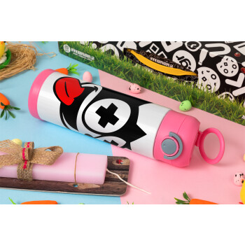 helix the cat, Πασχαλινή Λαμπάδα με Παιδικό παγούρι θερμό, ανοξείδωτο, με καλαμάκι ασφαλείας, ΡΟΖ (500ml)