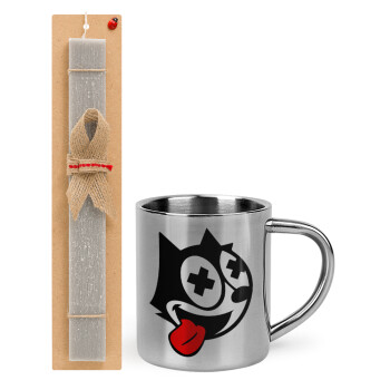 helix the cat, Easter Set, metallic thermal cup (300ml) & Easter aromatic flat candle (30cm) (GRAY)