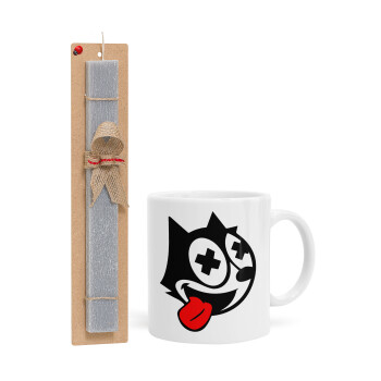 helix the cat, Easter Set, Ceramic Cup (330ml) & Easter aromatic flat candle (30cm) (GRAY)