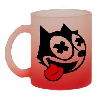 helix the cat, Κούπα γυάλινη δίχρωμη με βάση το κόκκινο ματ, 330ml