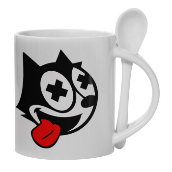 helix the cat, Ceramic coffee mug with Spoon, 330ml (1pcs)