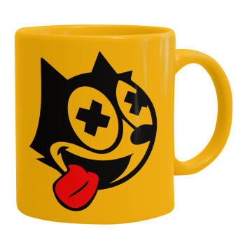 helix the cat, Ceramic coffee mug yellow, 330ml (1pcs)