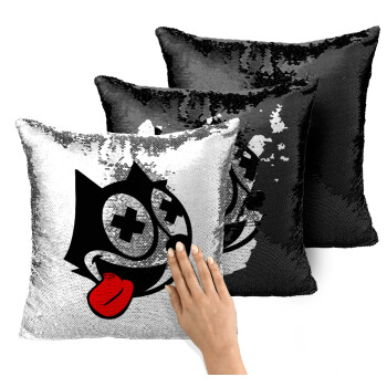 helix the cat, Μαξιλάρι καναπέ Μαγικό Μαύρο με πούλιες 40x40cm περιέχεται το γέμισμα