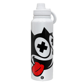helix the cat, 1L Stainless Steel Thermal Bottle with Phone Holder & Double Wall Insulation