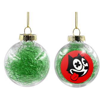 helix the cat, Χριστουγεννιάτικη μπάλα δένδρου διάφανη με πράσινο γέμισμα 8cm