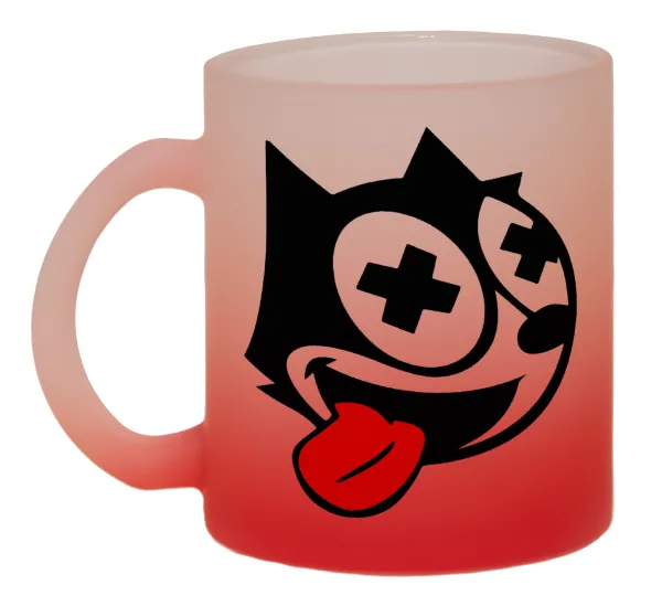 helix the cat — Two-tone glass mug with matte red base, 330ml