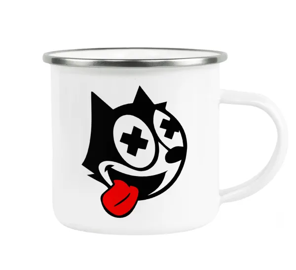 helix the cat — Metallic enamel cup white 360ml