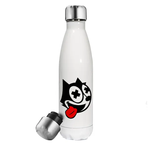 helix the cat — Μεταλλικό παγούρι θερμός Λευκό (Stainless steel), διπλού τοιχώματος, 500ml