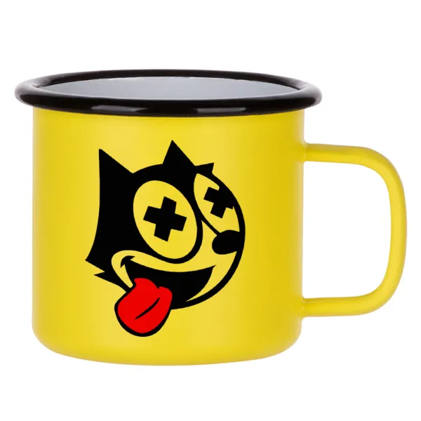 helix the cat — Κούπα Μεταλλική εμαγιέ ΜΑΤ Κίτρινη 360ml