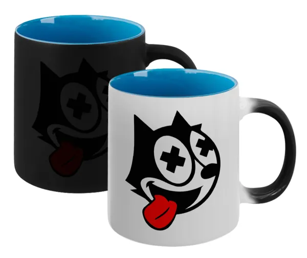 helix the cat — Magic mug with blue interior, ceramic, 330ml, changes colour with hot drinks