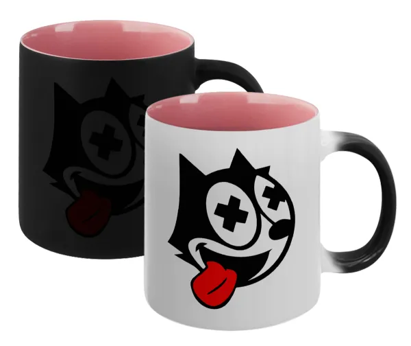 helix the cat — Magic mug with pink interior, ceramic, 330ml, changes colour with hot drinks
