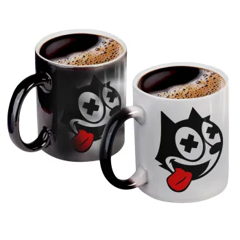 helix the cat, Color changing magic Mug, ceramic, 330ml when adding hot liquid inside, the black colour desappears (1 pcs)
