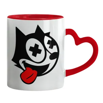 helix the cat, Mug heart red handle, ceramic, 330ml