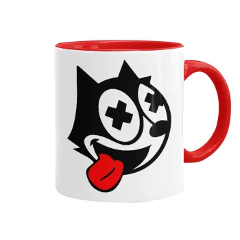 helix the cat, Κούπα χρωματιστή κόκκινη, κεραμική, 330ml