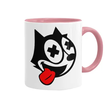 helix the cat, Κούπα χρωματιστή ροζ, κεραμική, 330ml