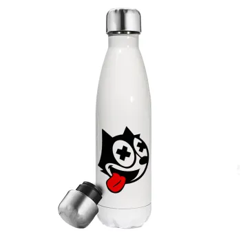 helix the cat, Μεταλλικό παγούρι θερμός Λευκό (Stainless steel), διπλού τοιχώματος, 500ml