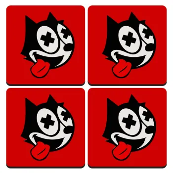 helix the cat, ΣΕΤ 4 Σουβέρ ξύλινα τετράγωνα (9cm)