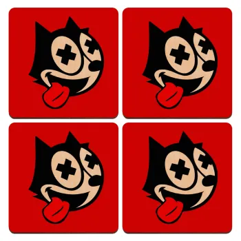 helix the cat, ΣΕΤ x4 Σουβέρ ξύλινα τετράγωνα plywood (9cm)