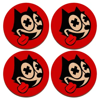 helix the cat, ΣΕΤ x4 Σουβέρ ξύλινα στρογγυλά plywood (9cm)