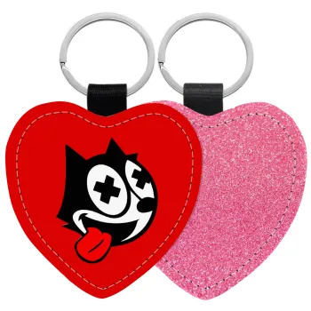 helix the cat, Μπρελόκ PU δερμάτινο glitter καρδιά ΡΟΖ