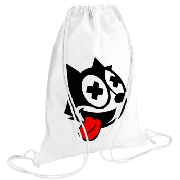 helix the cat, Τσάντα πλάτης πουγκί GYMBAG λευκή (28x40cm)