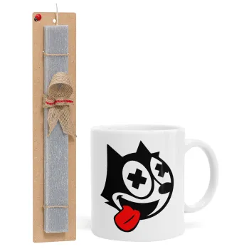 helix the cat, Easter Set, Ceramic Cup (330ml) & Easter aromatic flat candle (30cm) (GRAY)