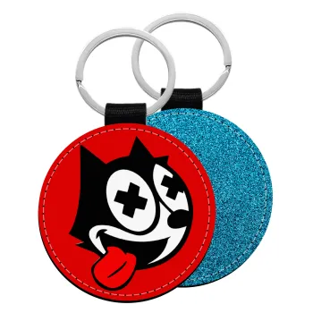 helix the cat, Μπρελόκ Δερματίνη, στρογγυλό ΜΠΛΕ (5cm)