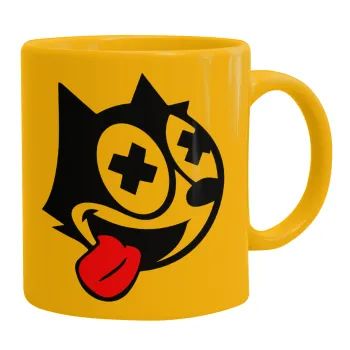 helix the cat, Ceramic coffee mug yellow, 330ml