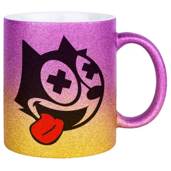 helix the cat, Κούπα Χρυσή/Ροζ Glitter, κεραμική, 330ml