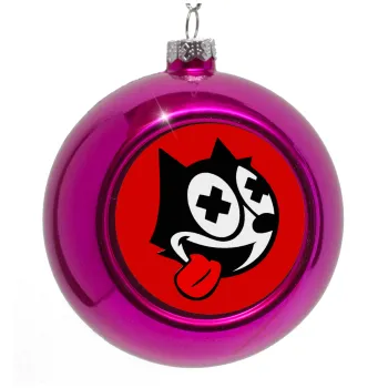 helix the cat, Purple Christmas tree ornament bauble 8cm