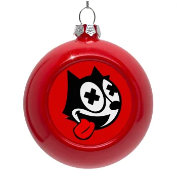 helix the cat, Red Christmas tree ornament bauble 8cm