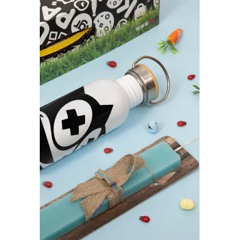 helix the cat, Πασχαλινή Λαμπάδα με παγούρι μεταλλικό (620ml, stainless steel) & κερί αρωματικό πλακέ (30cm) (ΤΙΡΚΟΥΑΖ)