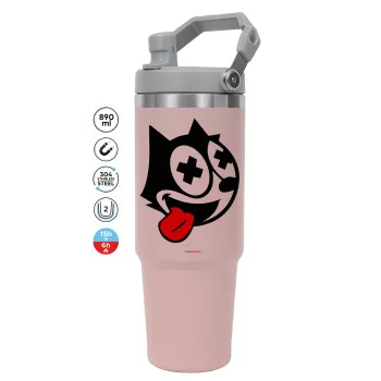 helix the cat, ΡΟΖ χρώματος Θερμός Ανοξείδωτο 890ml (30oz) με χερούλι