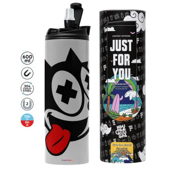 helix the cat, Tumbler ποτήρι θερμό ΓΚΡΙ από ανοξείδωτο ατσάλι 600ml