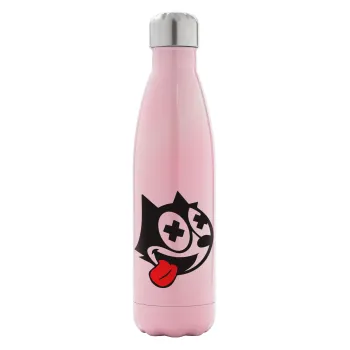helix the cat, Metal mug thermos Pink Iridiscent (Stainless steel), double wall, 500ml