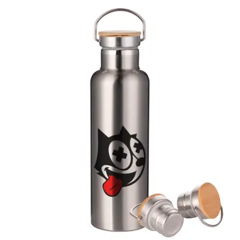 helix the cat, Stainless steel Silver with wooden lid (bamboo), double wall, 750ml