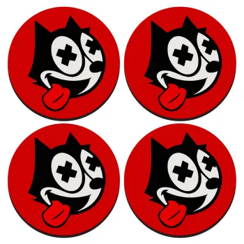 helix the cat, ΣΕΤ 4 Σουβέρ ξύλινα στρογγυλά (9cm)