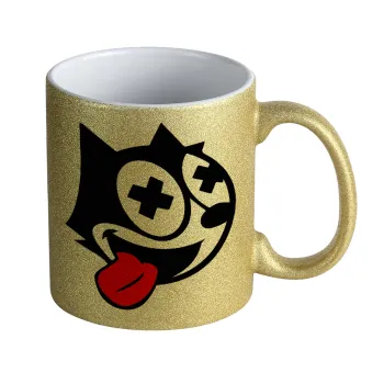 helix the cat, Κούπα Χρυσή Glitter που γυαλίζει, κεραμική, 330ml