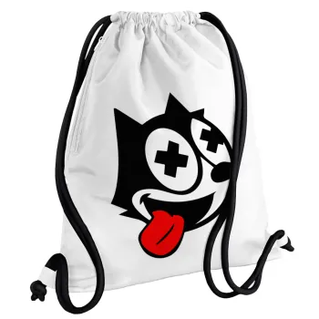 helix the cat, Backpack pouch GYMBAG white, with pocket (40x48cm) & thick cords