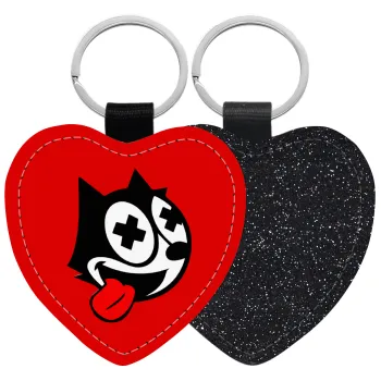 helix the cat, Μπρελόκ PU δερμάτινο glitter καρδιά ΜΑΥΡΟ