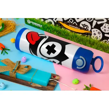 helix the cat, Easter candle, Childrens hot water bottle, stainless steel, with safety straw, BLUE (500ml)