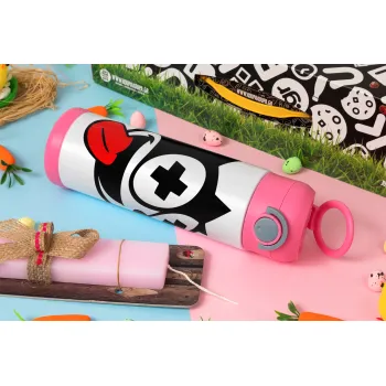 helix the cat, Πασχαλινή Λαμπάδα με Παιδικό παγούρι θερμό, ανοξείδωτο, με καλαμάκι ασφαλείας, ΡΟΖ (500ml)