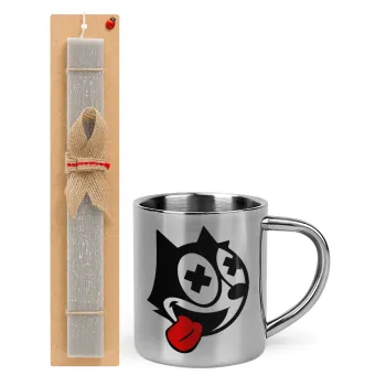 helix the cat, Πασχαλινή Λαμπάδα με μεταλλική κούπα θερμό (300ml) & κερί αρωματικό πλακέ (30cm) (ΓΚΡΙ)