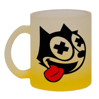 helix the cat, Κούπα γυάλινη δίχρωμη με βάση το κίτρινο ματ, 330ml