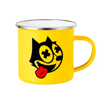 helix the cat, Yellow Enamel Metallic Cup 360ml
