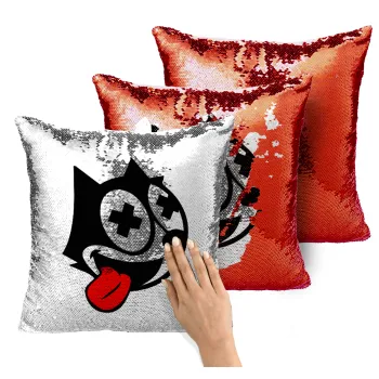 helix the cat, Μαξιλάρι καναπέ Μαγικό Κόκκινο με πούλιες 40x40cm περιέχεται το γέμισμα